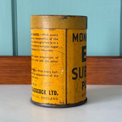 Vintage Monk &amp; Glass Egg Substitute Powder Tin 1930s-40s Kitchen Advertising