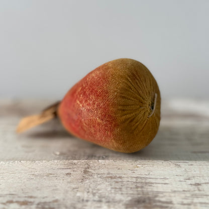 Rare 1830s Velvet Pear Pin Cushion with Paper Leaves