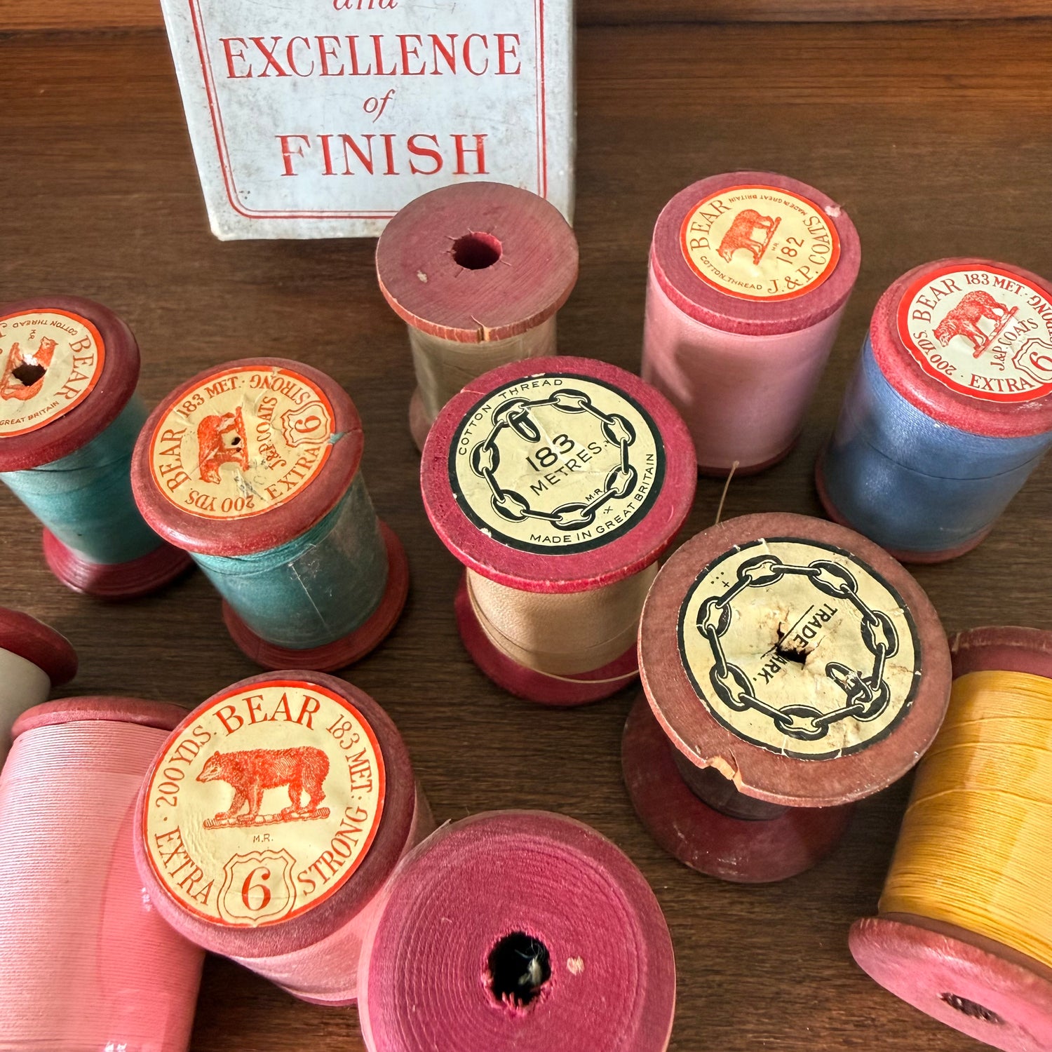 Vintage J&amp;P Coats Bear Extra Strong Machine Thread Boxed Reels