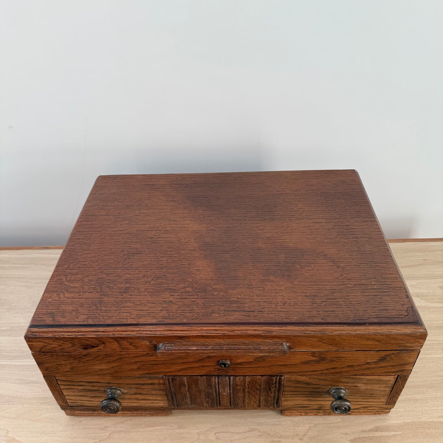 Liberty &amp; Co Oak Sewing Box with Drawers Arts &amp; Crafts Antique