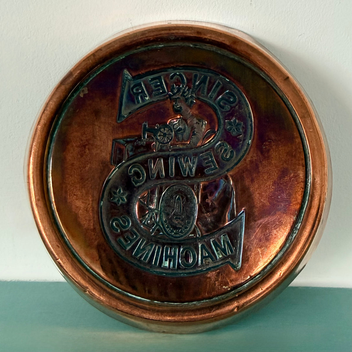 Vintage Singer Sewing Machines Embossed Copper Advertising Pin Dish