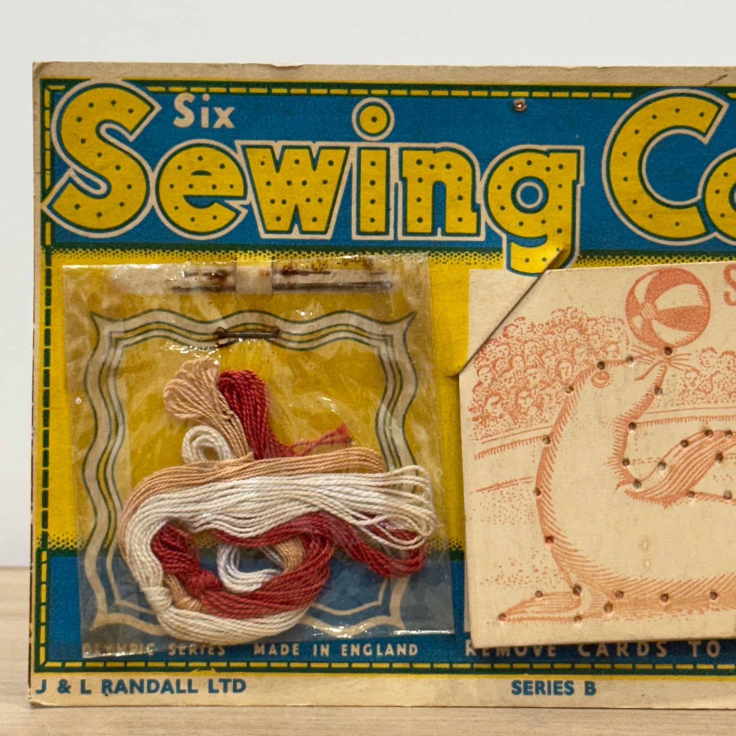 Vintage Six Sewing Cards Set, Carded, Animal Designs, Made in England