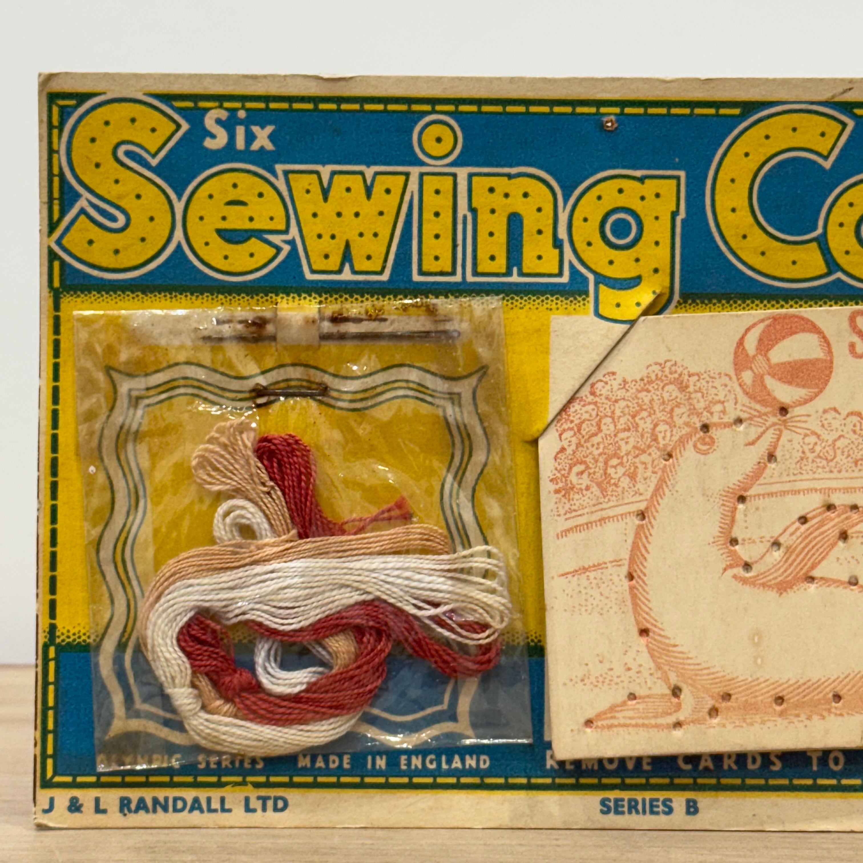 Vintage Six Sewing Cards Set, Carded, Animal Designs, Made in England