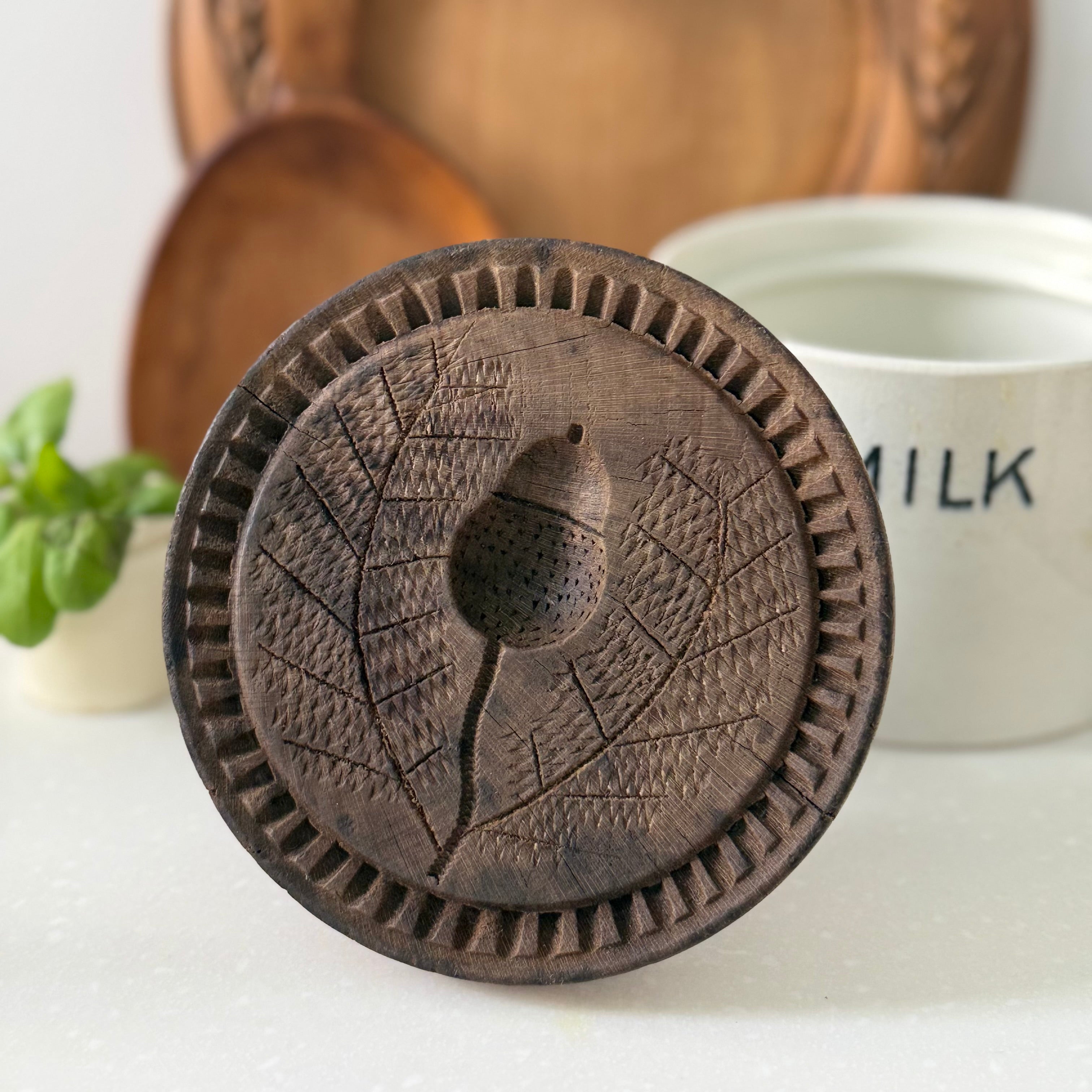 Antique Treen Butter Stamp Acorn Carved Wooden Print