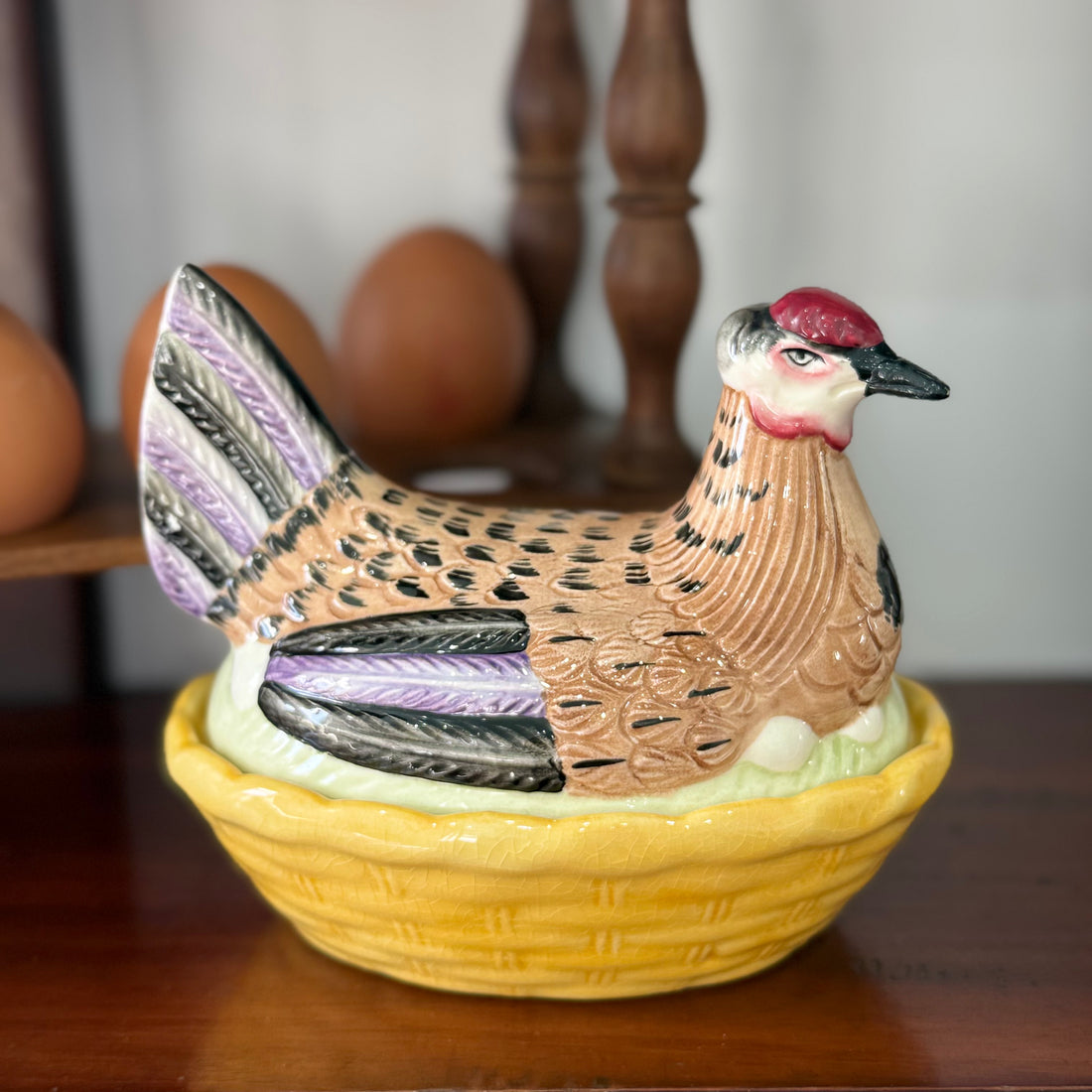 Vintage Ceramic Hen on Nest Egg Dish Chicken Tureen Kitchenalia