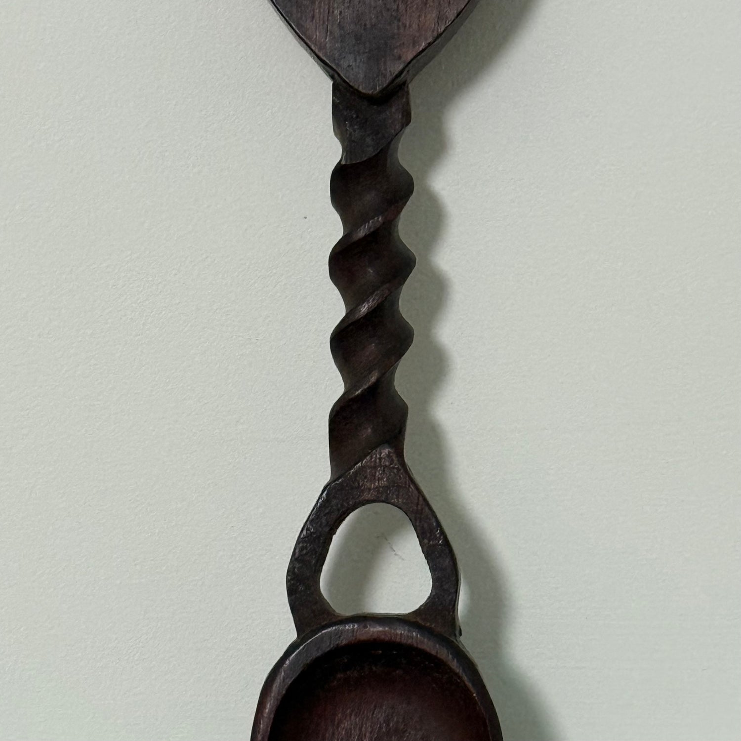 Welsh Love Spoon Carved Wooden Heart Twist Handle Folk Art Treen