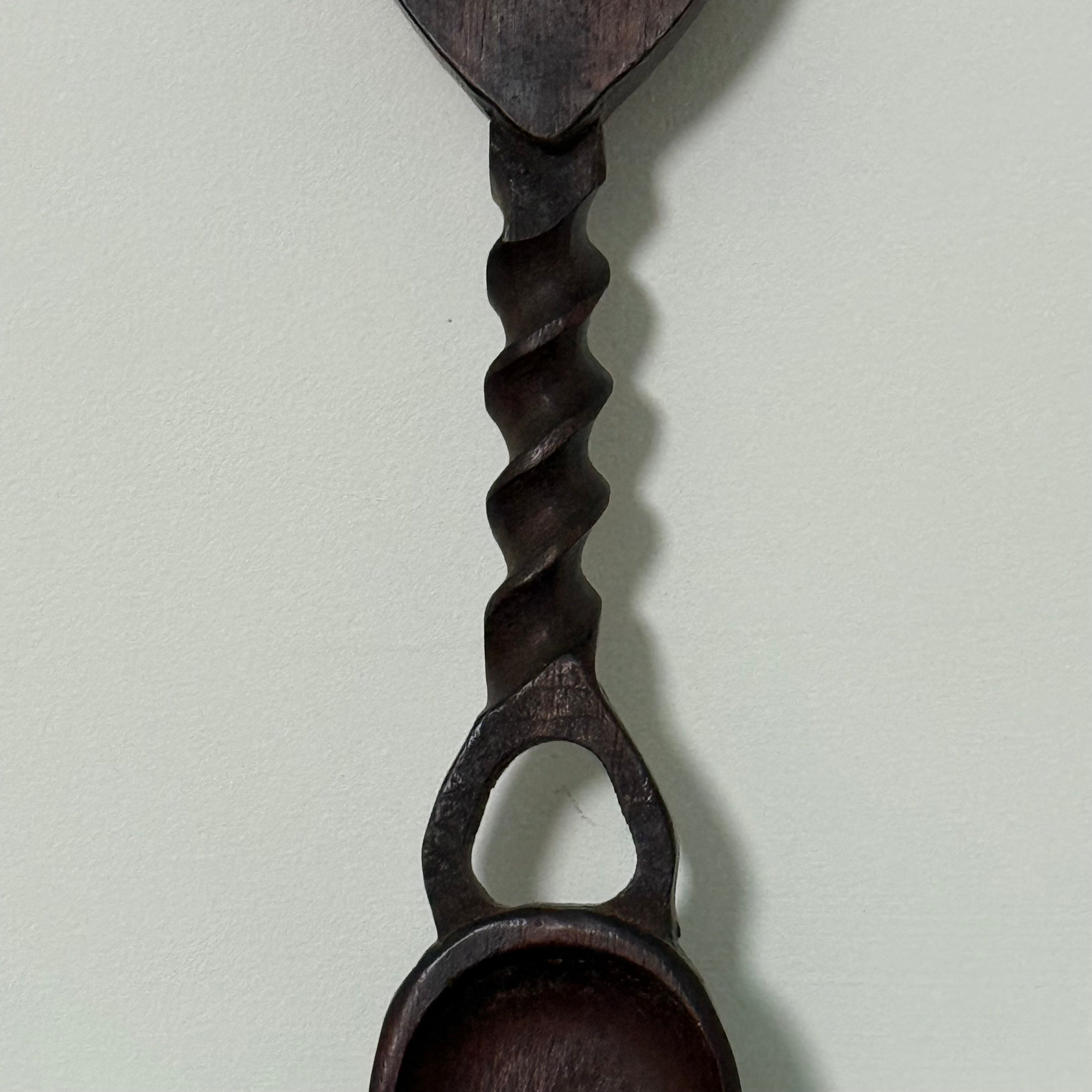 Welsh Love Spoon Carved Wooden Heart Twist Handle Folk Art Treen