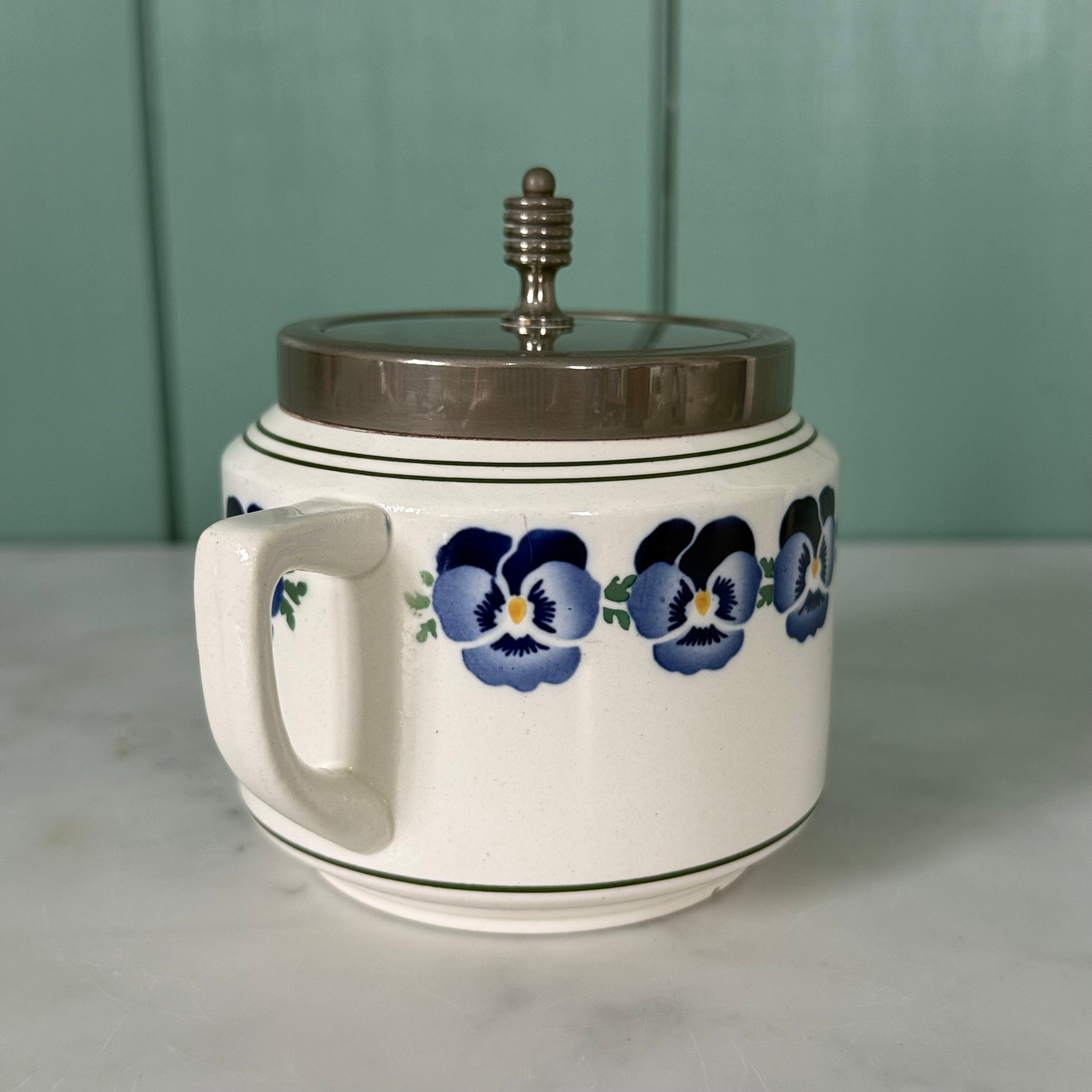 Art Deco WMF Wächtersbach Covered Sugar Bowl – Blue Pansy Dec. 2194