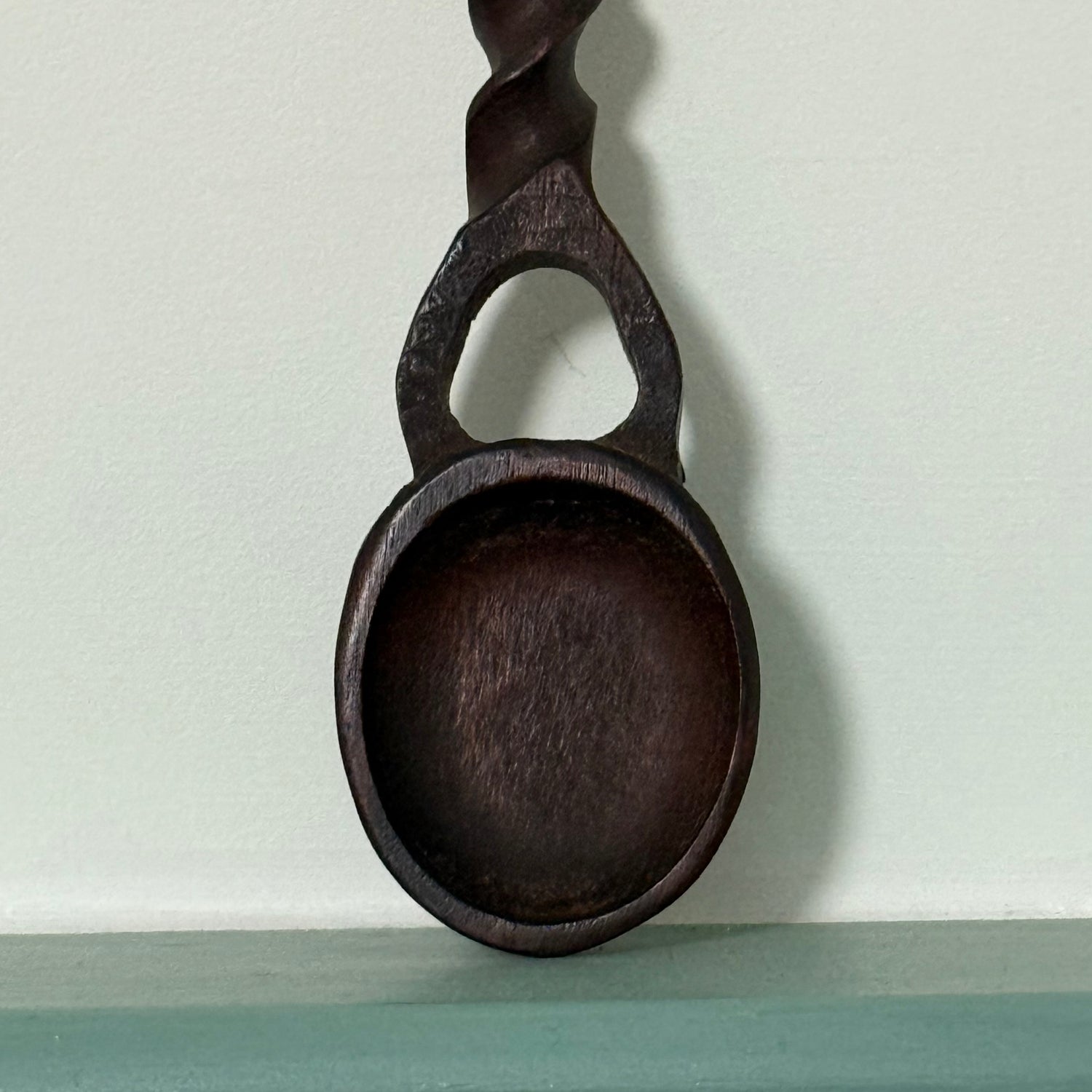 Welsh Love Spoon Carved Wooden Heart Twist Handle Folk Art Treen