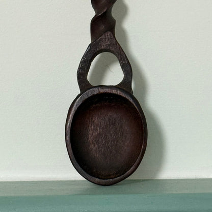 Welsh Love Spoon Carved Wooden Heart Twist Handle Folk Art Treen