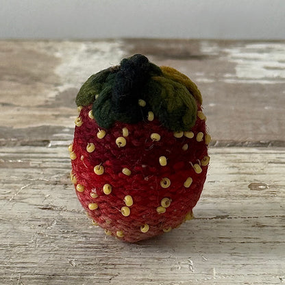 Antique Knitted Strawberry Emery with Beaded Seeds