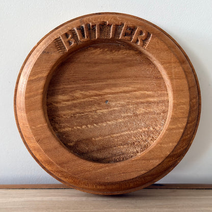 Vintage Wooden Butter Dish Stand with Pressed Glass Insert