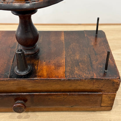 Antique Wooden Thread Spool Stand with Drawer and Silk Pin Cushion