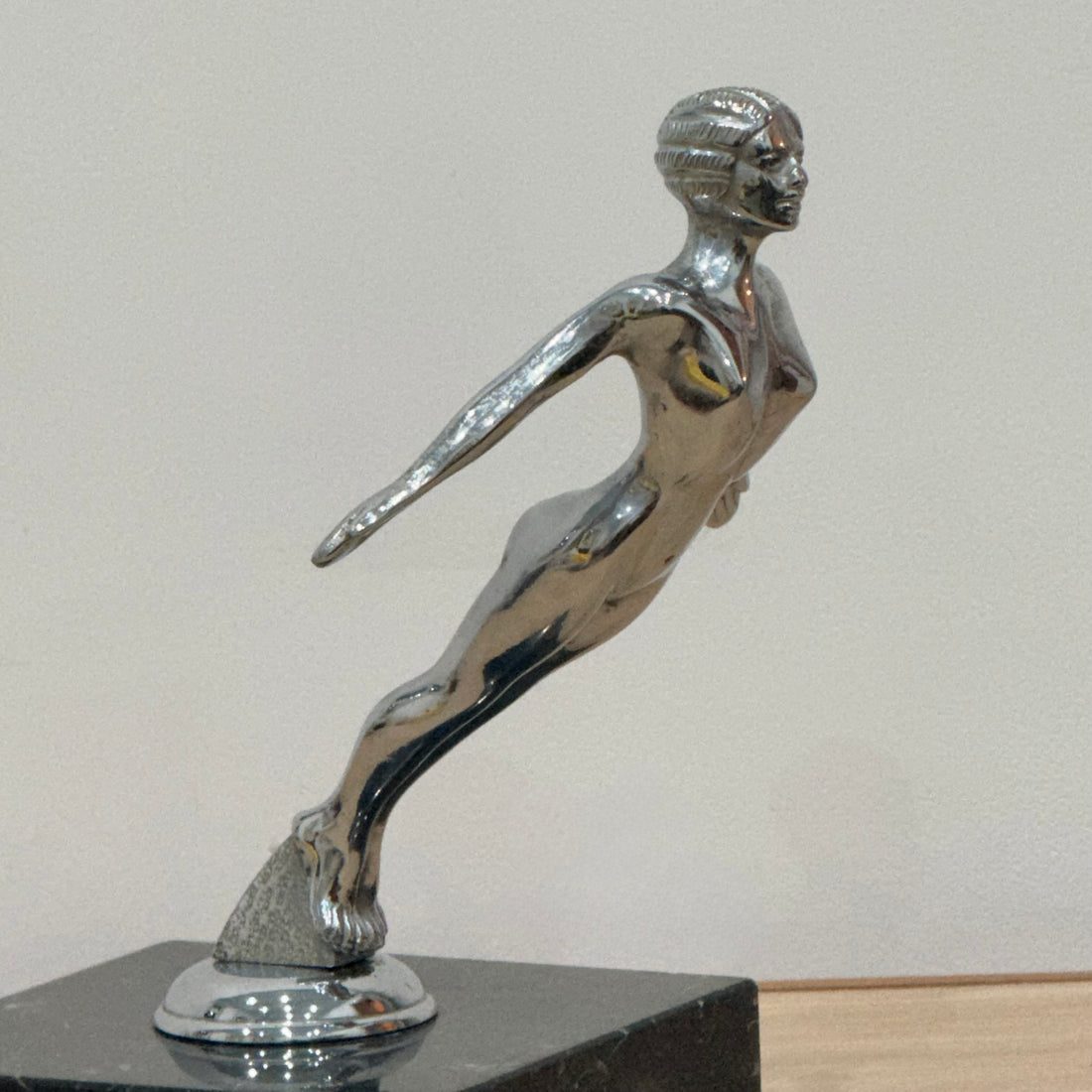 Art Deco Desmo Diving Lady Nymph Chrome Car Mascot