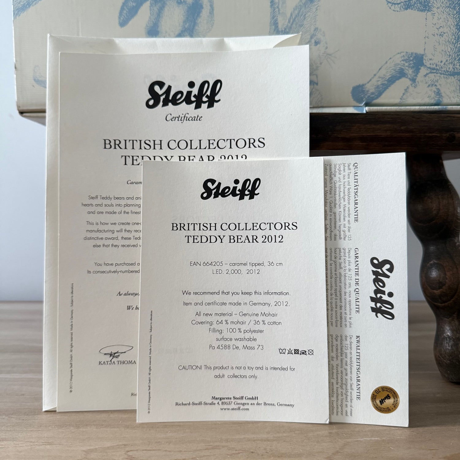 Steiff British Collectors Teddy 2012 Limited Edition Boxed With Certificate
