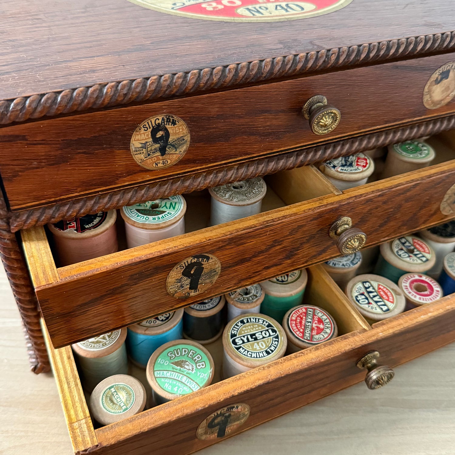 Rare Pre-War SILCARN Machine Twist British Haberdashery Shop Cabinet c.1930