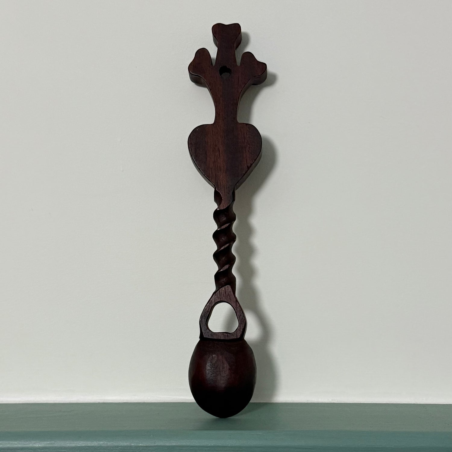 Welsh Love Spoon Carved Wooden Heart Twist Handle Folk Art Treen