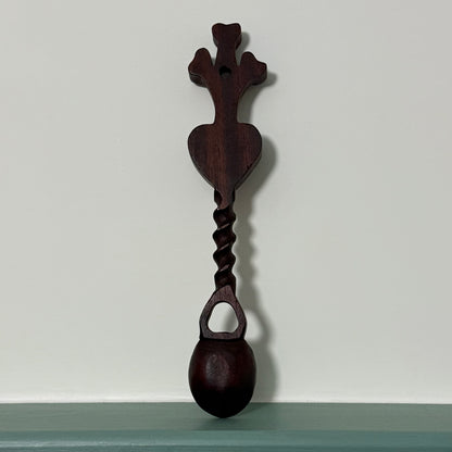 Welsh Love Spoon Carved Wooden Heart Twist Handle Folk Art Treen