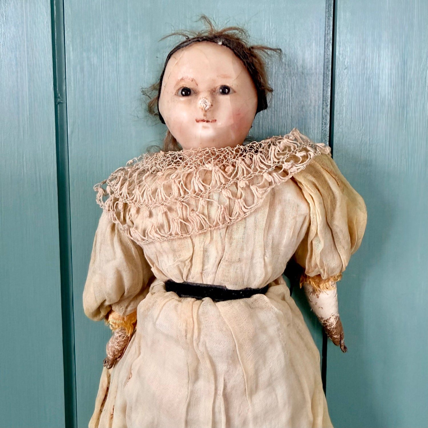 Antique Victorian Wax Over Composition Shoulder Head Doll c.1880