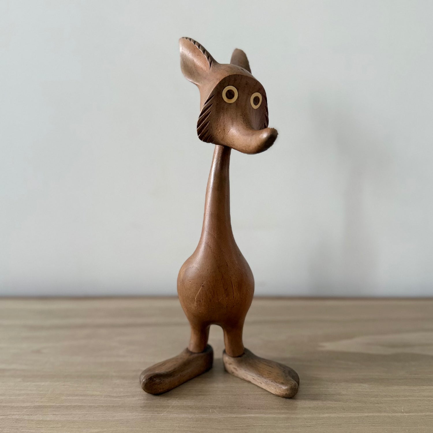 Vintage Wooden Fox Figure Mid Century Scandinavian Style 24cm