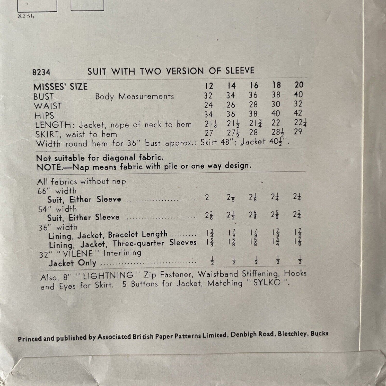 Weldons 8234 Womens Size 16 Jacket Skirt FF *