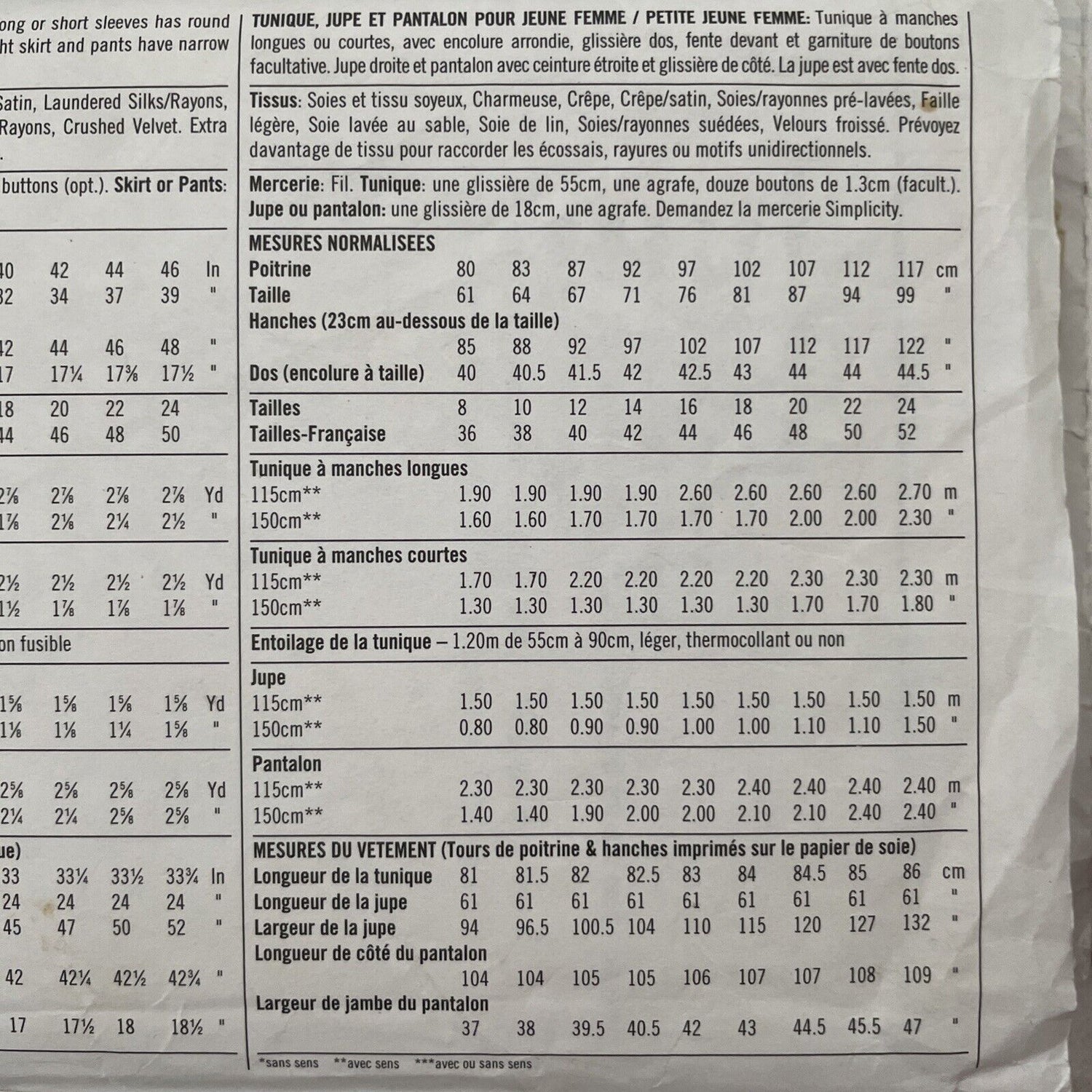 Simplicity 7844 Womens Size 14-18 Petite Tunic Skirt Trousers *