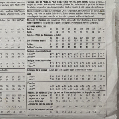 Simplicity 7844 Womens Size 14-18 Petite Tunic Skirt Trousers *