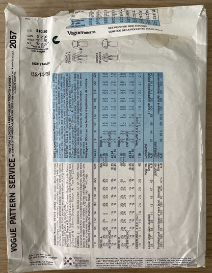 Vogue 2057 Womens Size 12 Petite Dress Anne Klein II