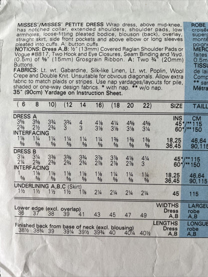 Vogue 2057 Womens Size 12 Petite Dress Anne Klein II