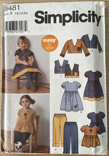 Simplicity 5481 Toddler Size 1/2-4 Dress Top FF *