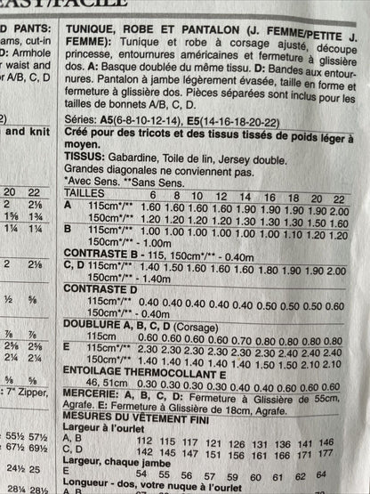 Butterick B6066  Womens Size  6-14 Petite Dress Top Trousers FF