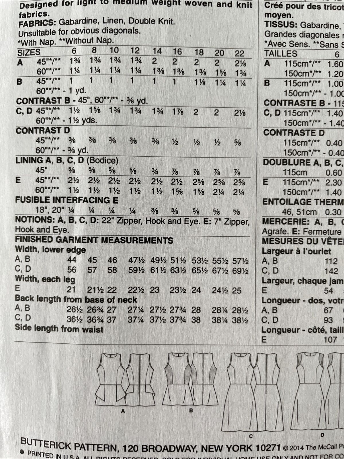 Butterick B6066  Womens Size  6-14 Petite Dress Top Trousers FF