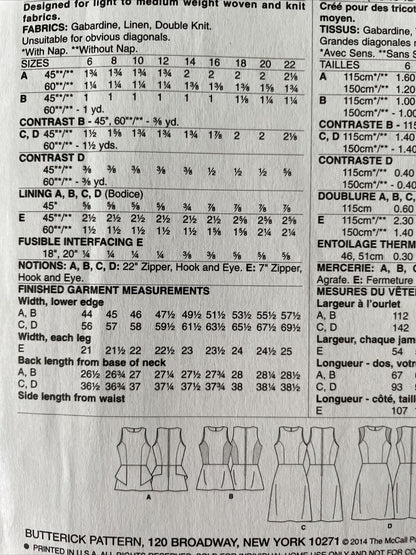 Butterick B6066  Womens Size  6-14 Petite Dress Top Trousers FF