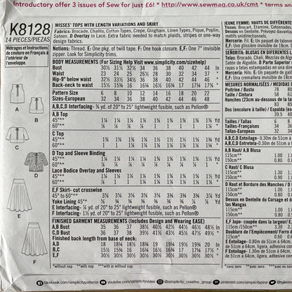 Simplicity K8128 Womens Size 10-18 Top Skirt FF *