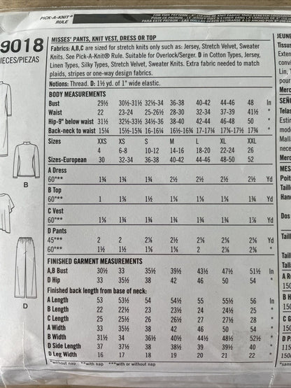 Simplicity S9018 Women Size XXS-XXL Dress Top Trousers FF *