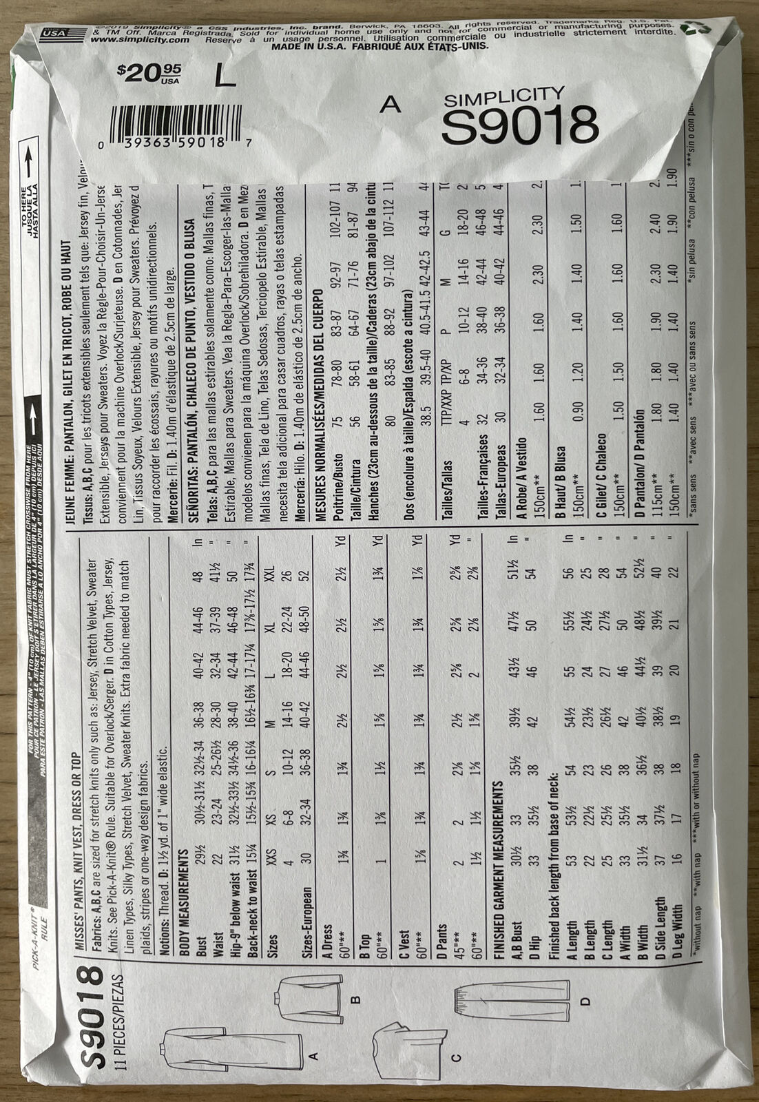 Simplicity S9018 Women Size XXS-XXL Dress Top Trousers FF *