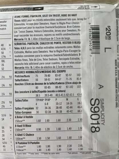 Simplicity S9018 Women Size XXS-XXL Dress Top Trousers FF *