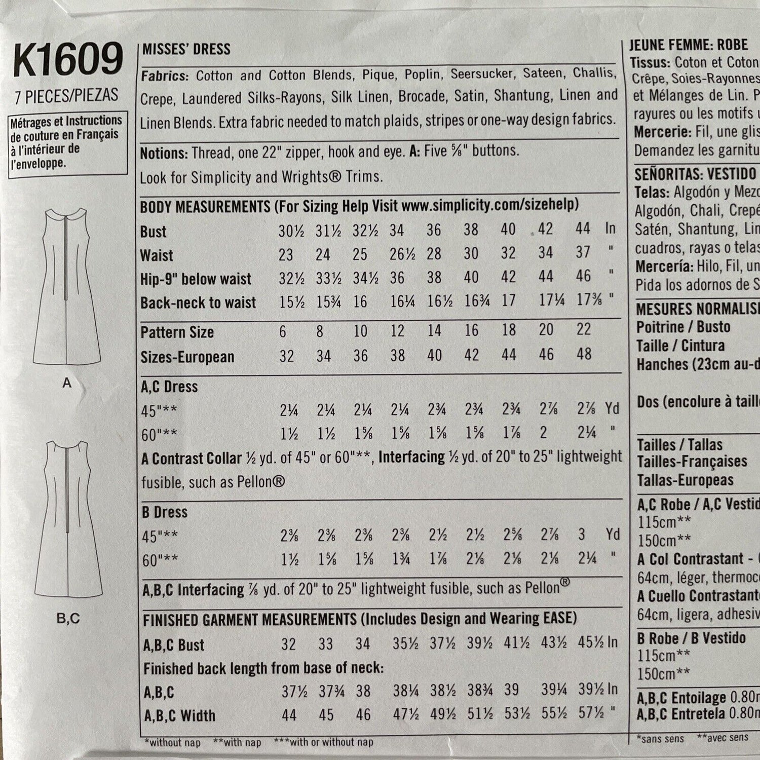 Simplicity K1609 Womens Dress Size 6-14 Dress UNCUT *
