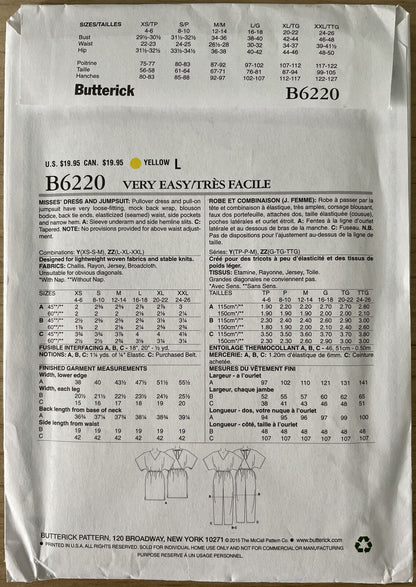 Butterick B6220 Women Size XS-M Dress Jumpsuit FF *