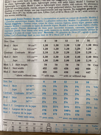 Style 4454 Womens Size 12-16 Skirt FF