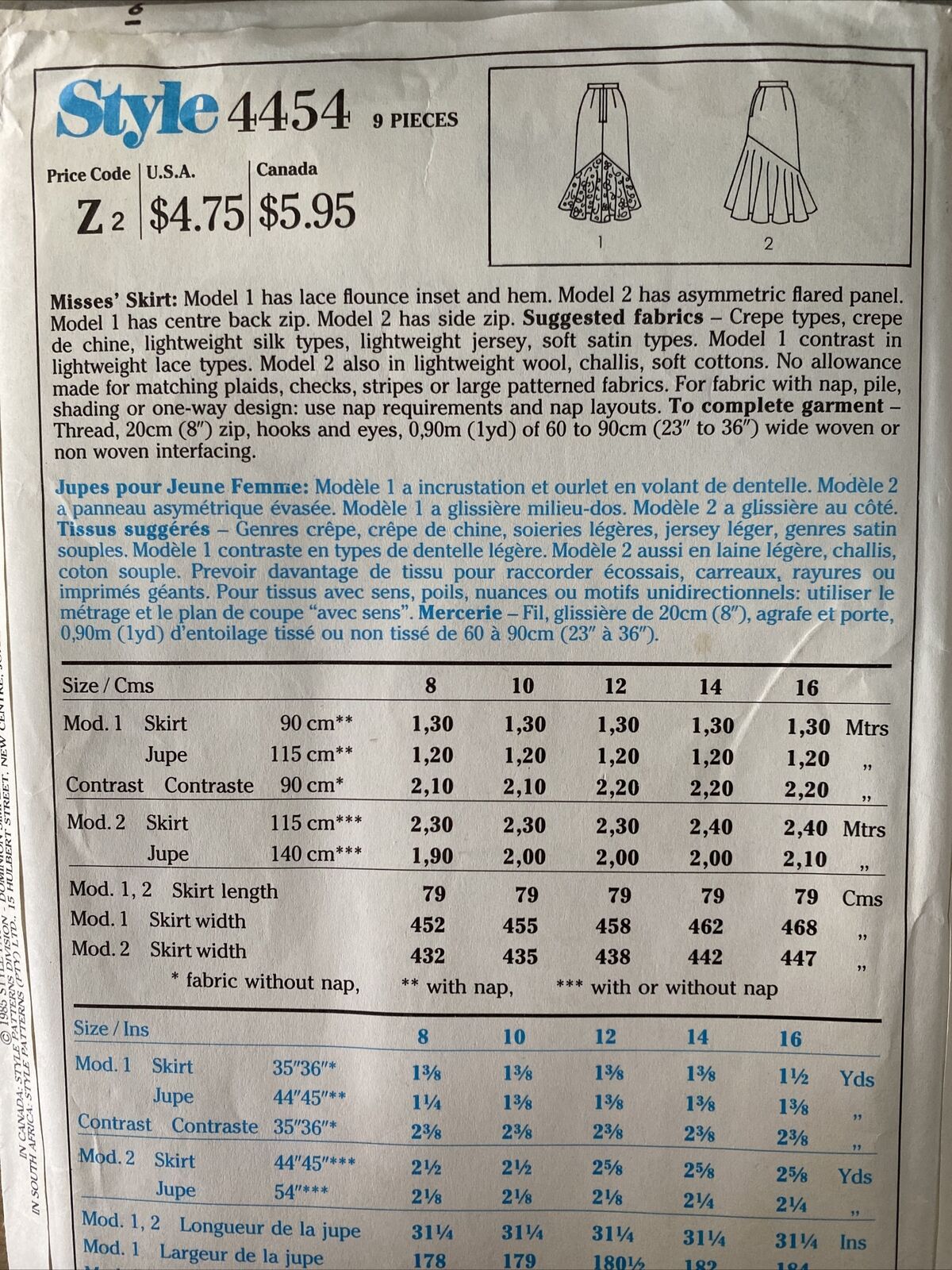 Style 4454 Womens Size 12-16 Skirt FF