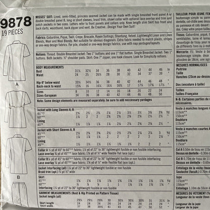 Simplicity 9878 Womens Size 8-12 Jacket Skirt FF *