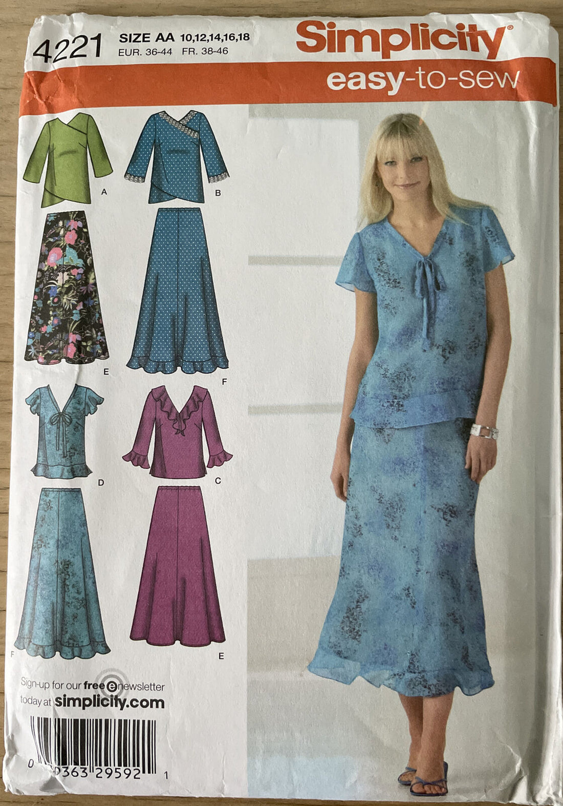 Simplicity 4221 Womens Size 10-16 Top Blouse Skirt FF *