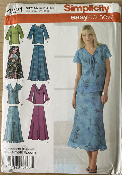 Simplicity 4221 Womens Size 10-16 Top Blouse Skirt FF *