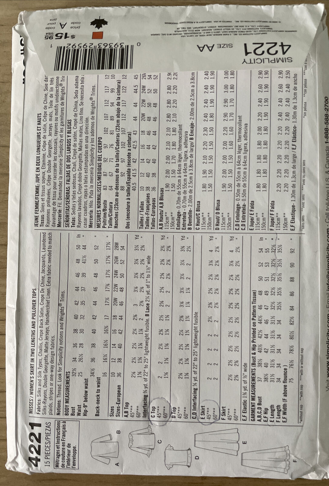 Simplicity 4221 Womens Size 10-16 Top Blouse Skirt FF *