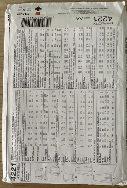 Simplicity 4221 Womens Size 10-16 Top Blouse Skirt FF *