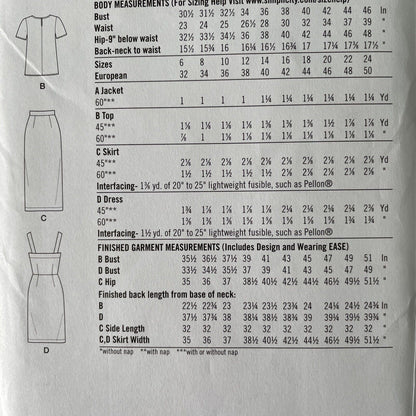 Simplicity K8849 Womens Size 10-18 UK Dress Top Skirt Jacket FF *