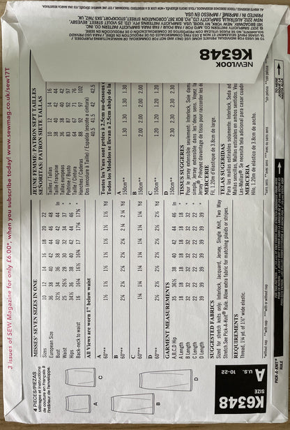 New Look K6348 Womens Size 36-48 EU Skirt *