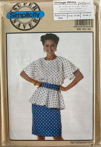Simplicity 9490 Womens Size 14-20 Petite Top Skirt *