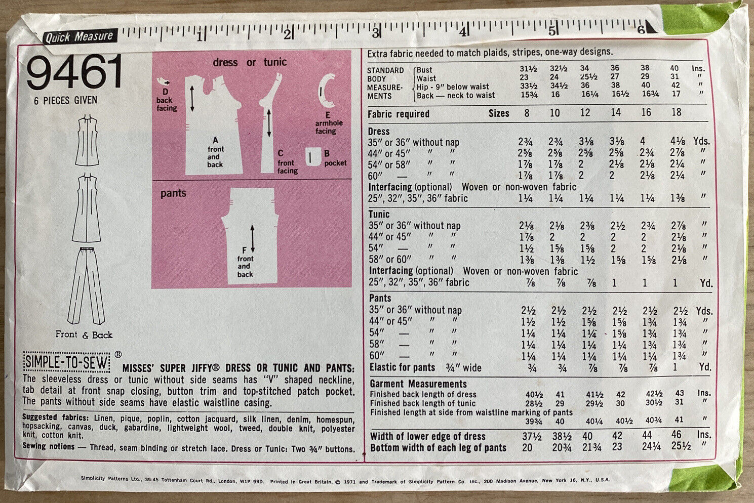 Simplicity 9461 - 1970s Women&
